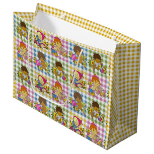 Cute Retro Colourful Plaid Baby Shower  Large Gift Bag