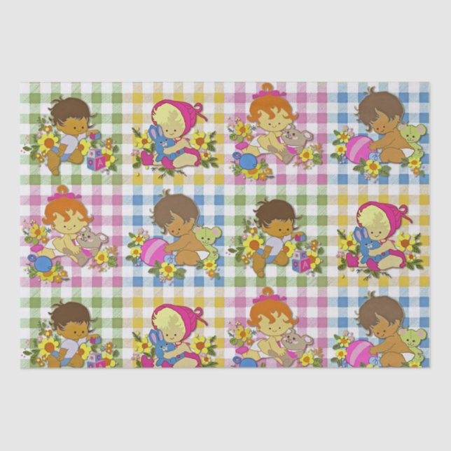 Cute Retro Colourful Plaid Baby Shower  Tissue Paper (Front)