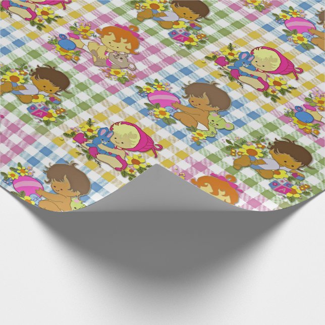 Cute Retro Colourful Plaid Baby Shower  Wrapping Paper (Corner)