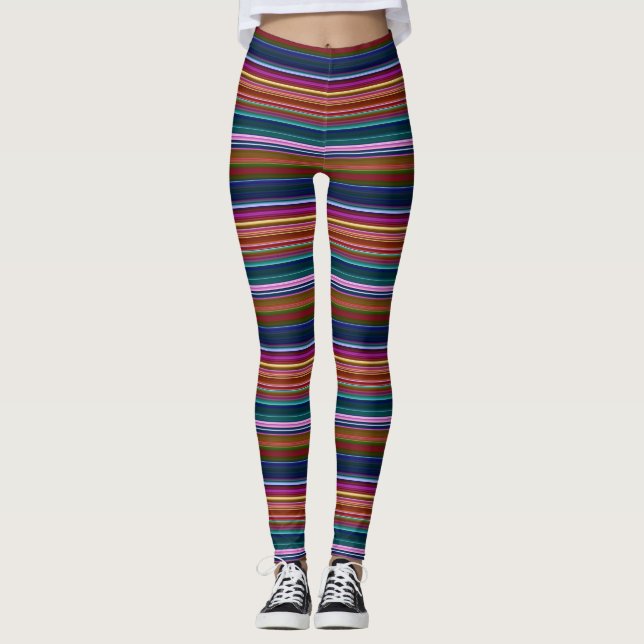 Cute retro colourful stripes leggings (Front)
