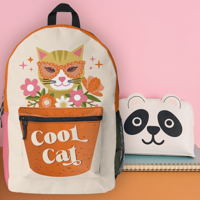 Cute Retro Cool Cat Typography Terracotta Planter Printed Backpack (Creator Uploaded)