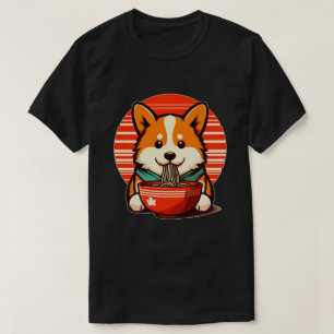 Cute retro corgi eat noodle ramen T-Shirt