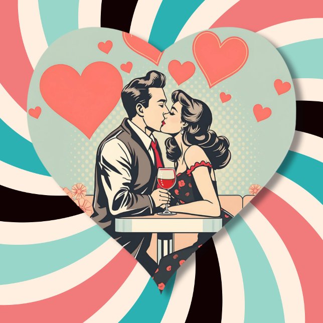 Cute Retro Couple Kissing Pop Art Hearts Heart Sticker (Creator Uploaded)