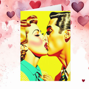 Cute Retro Couple Kissing Valentine's Day Card