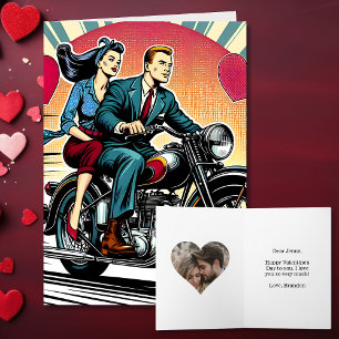 Cute Retro Couple on Motorcycle Valentine's Day Card