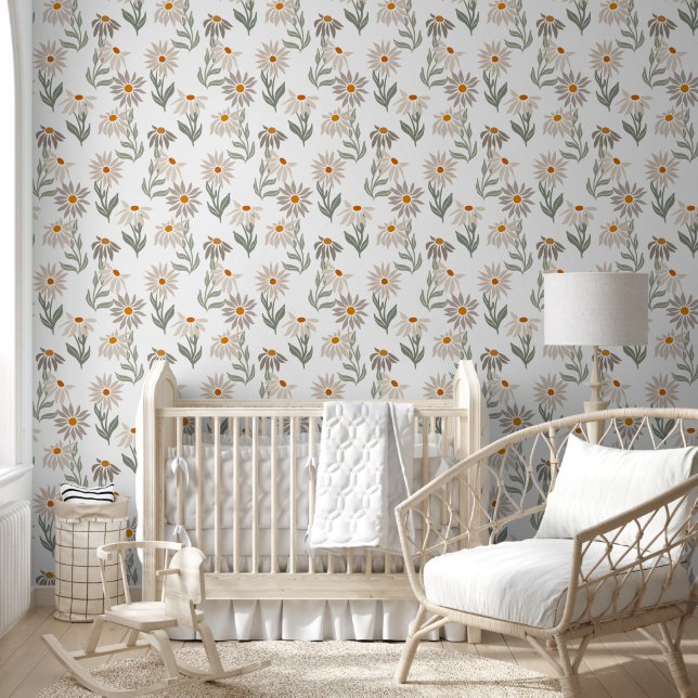 Cute Retro Daises Pattern Floral Wallpaper (Kids)