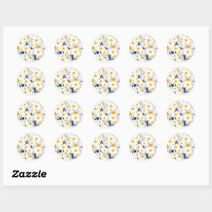 Cute Retro Daisy Floral Pattern Classic Round Stic Sticker