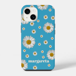Cute Retro Daisy Flower with Name Sky Blue iPhone 14 Case