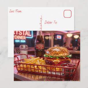 Cute Retro Diner Crystalline Burger and Fries Postcard