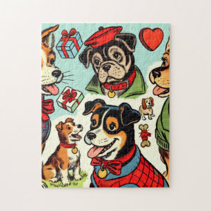 Cute Retro Dogs Comics Jigsaw Puzzle