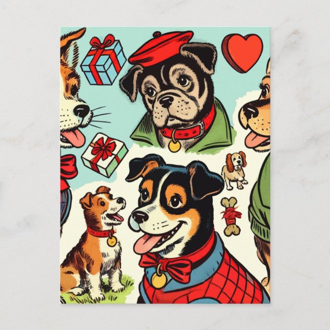 Cute Retro Dogs Comics Postcard (Front)