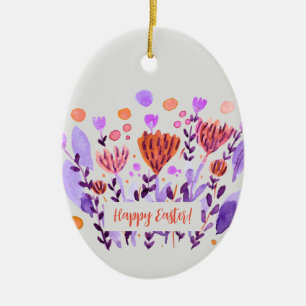 Cute retro doodle flowers Easter Ceramic Ornament