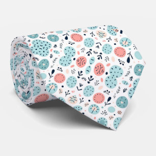 Cute Retro Doodle Hearts Flowers Blue Pink Pattern Tie