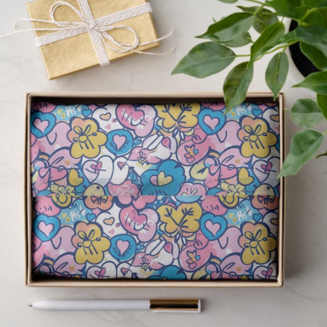 Cute Retro Doodle Hearts Love Artistic Pattern  Tissue Paper (Gift)