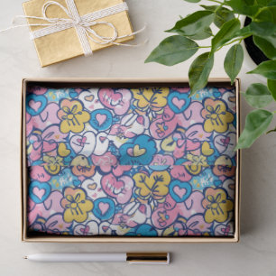 Cute Retro Doodles Hearts Love Artistic Pattern  Tissue Paper