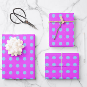 Cute Retro Dots Pattern in Purple and Periwinkle Wrapping Paper Sheet