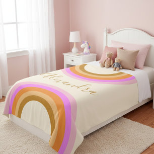 Cute Retro Double Rainbow Personalised Script Pink Sherpa Blanket