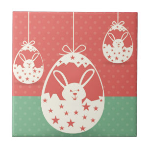 Cute retro Easter bunny and Easter egg Ceramic Tile