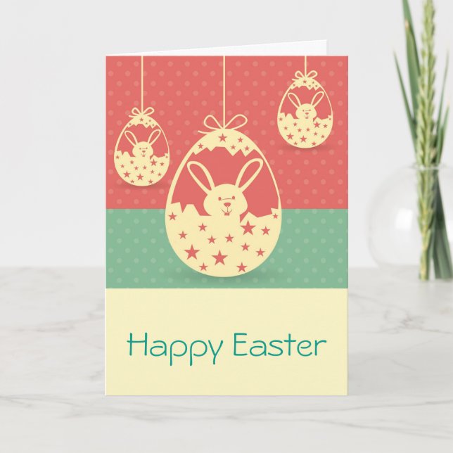 Cute retro Easter bunny and Easter egg Holiday Card (Front)