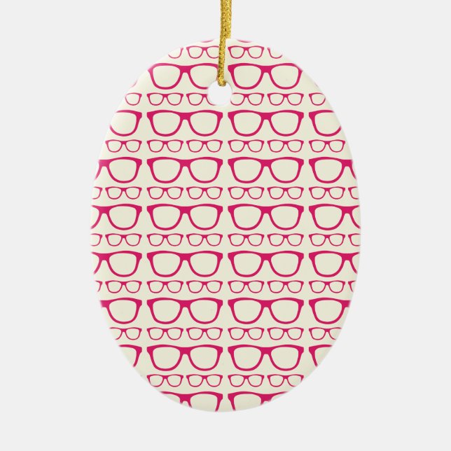 Cute Retro Eyeglass Hipster Ceramic Tree Decoration (Front)
