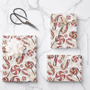 Cute Retro Festive Candy Cane Lollipops Pattern Wrapping Paper Sheet