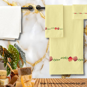 Cute retro floral Light mustard background Grandma Bath Towel Set