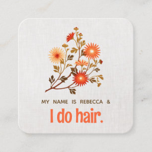 Cute Retro Floral Orange Wildflowers Square Business Card