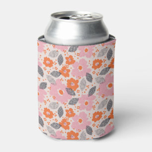 Cute Retro Floral Pattern Can Cooler