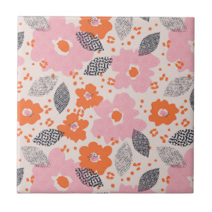 Cute Retro Floral Pattern Ceramic Tile
