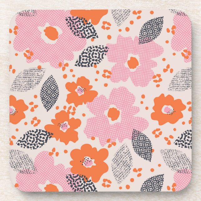 Cute Retro Floral Pattern Coaster (Front)