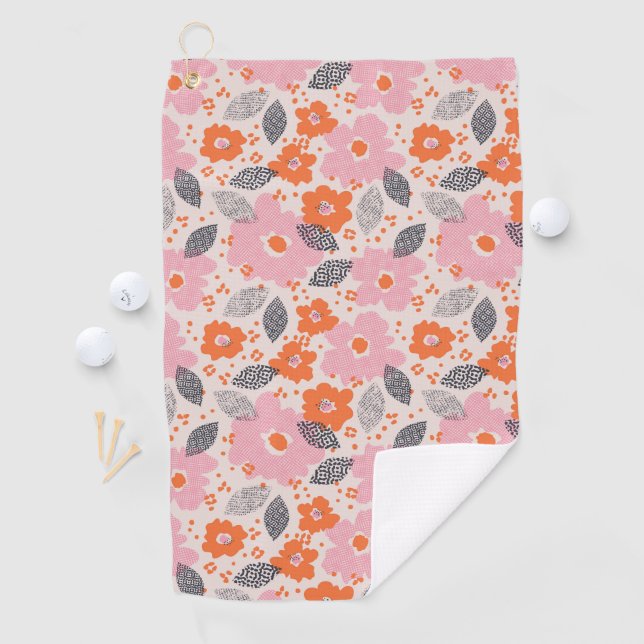 Cute Retro Floral Pattern Golf Towel (InSitu)