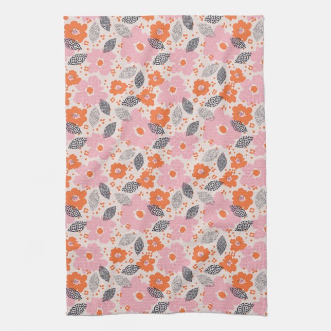 Cute Retro Floral Pattern Tea Towel (Vertical)