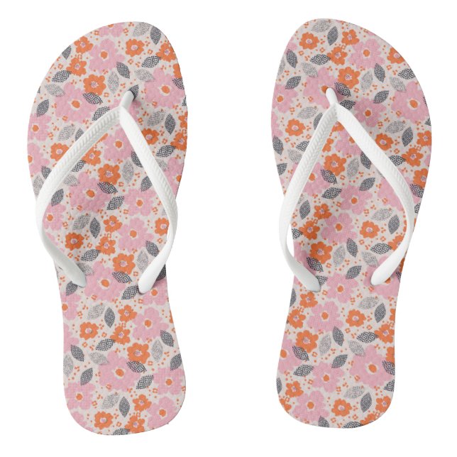Cute Retro Floral Pattern Thongs (Footbed)