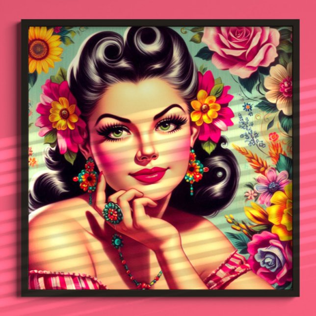 Cute Retro Floral Pin-up Portrait Poster (Creator Uploaded)