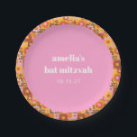 Cute Retro Floral Pink Orange Bat Mitzvah Custom Paper Plate<br><div class="desc">Cute Retro Groovy Floral Pink Orange Bat Mitzvah Custom Paper Plates</div>