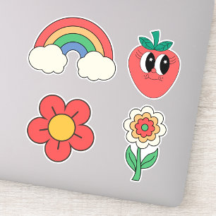 Cute Retro Floral Stylish Rainbow Set of 4