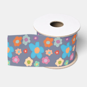 Cute Retro Floral Vibe Grosgrain Ribbon