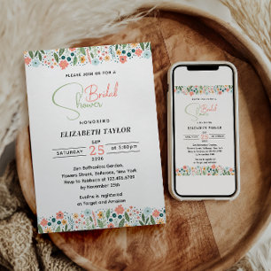 Cute Retro Flower Bridal Shower  Invitation