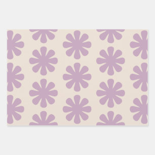 Cute Retro Flower Pattern in Lavender Wrapping Paper Sheet