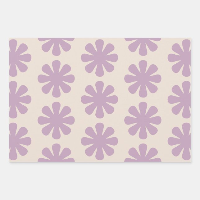Cute Retro Flower Pattern in Lavender Wrapping Paper Sheet (Front 2)