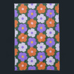 Cute Retro Flower Pattern in Purple and Green   Tea Towel<br><div class="desc">Cute Retro Flower Pattern in Purple and Green Kitchen Towel</div>