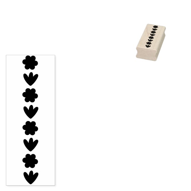 Cute Retro Flower Silhouettes Rubber Stamp (Stamped)