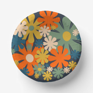 Cute Retro Flowers 60s 70s Vibe Paper Plate