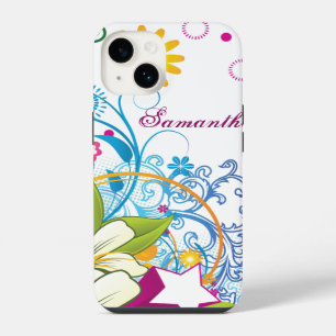 Cute Retro Flowers and Stars, Girlie Grunge iPhone Case