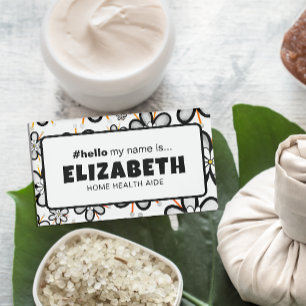 Cute Retro Flowers Hello My Name Is Magnetic Name Name Tag