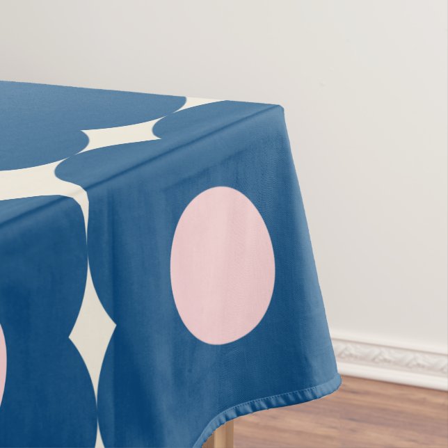 Cute Retro Geometric Flowers Pattern Blue and Pink Tablecloth (In Situ)