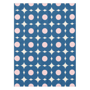 Cute Retro Geometric Flowers Pattern Blue and Pink Tablecloth