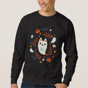 Cute Retro Ghost Cat Fall Halloween Sweatshirt