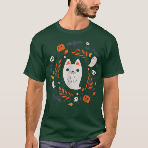 Cute Retro Ghost Cat Fall Halloween T-Shirt