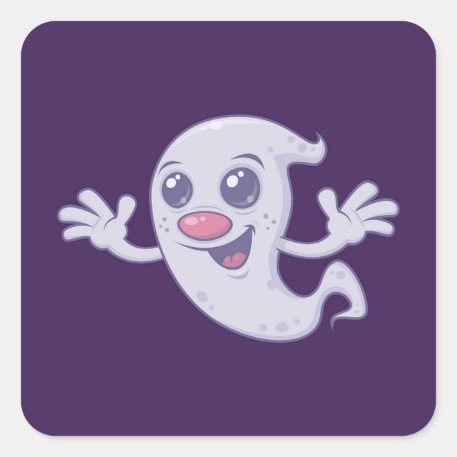 Cute Retro Ghost Square Sticker (Front)